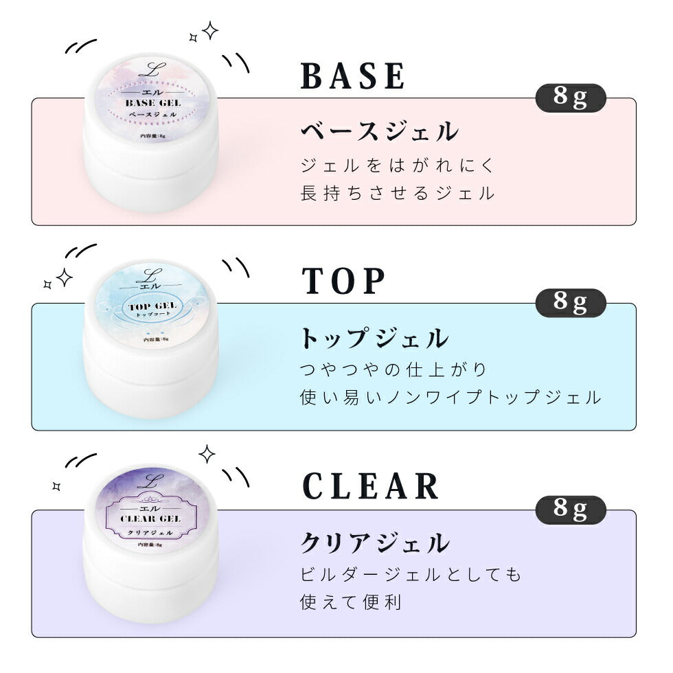 エルネイル ジェルネイル 8g トップジェル ベースジェル クリアジェル