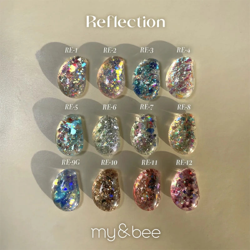 マイビー my&bee カラージェル リフレクション 4g 【12種からご選択】 RE-001G-RE-012G ジェルネイル ホログラム ラメ グリッター オーロラ ニュアンス フラッシュネイル 立体感 ネイルアート ソフトジェル ソークオフ セルフネイル ネイル用品