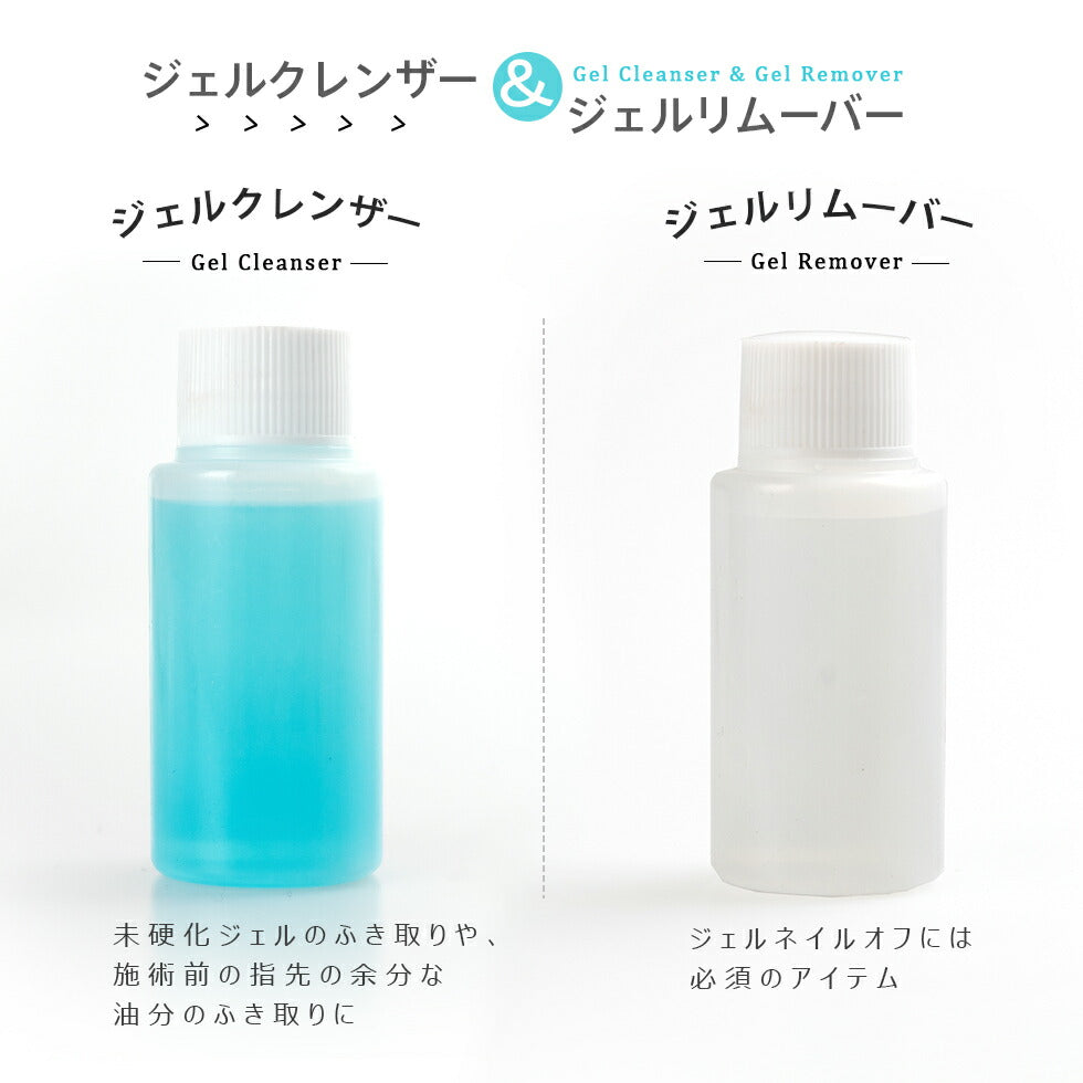 ジェルリムーバー ジェルクレンザー 2本セット（各1本） 各60ml  国内製 ネイルオフ ジェルオフ ブラシの洗浄 アセトン100% ネイルオフ ジェルネイルオフ ネイル クリーナー 日本製 未硬化ジェルのふき取り 新品 送料無料